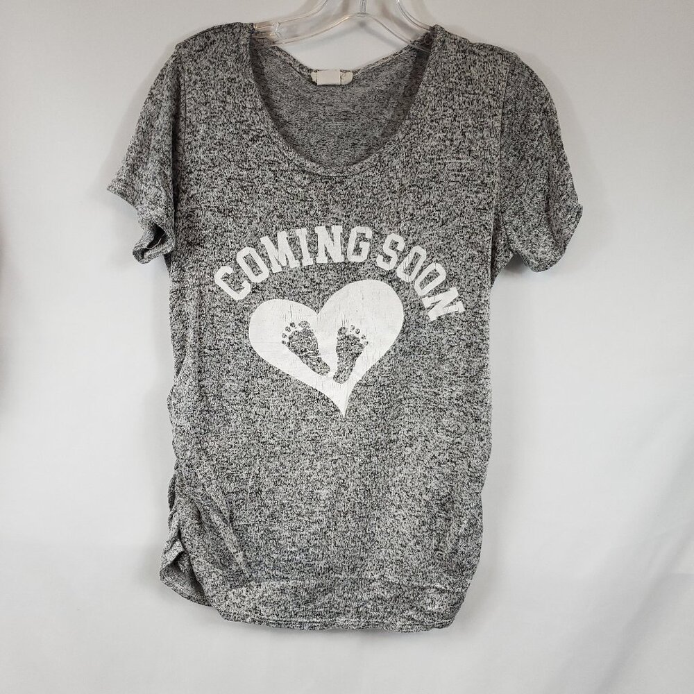 Love u Already Heathered Grey White Womens Coming Soon Maternity Tee Sz XL
